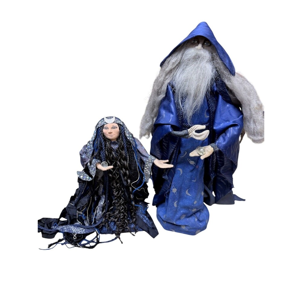 Wee Peeple Wizard & Moon Priestess Art Dolls Pair 2002 OOAK 20" & 14"